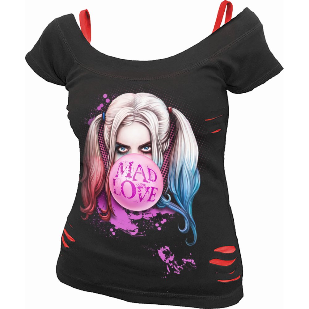 Spiral Harley Quinn - MAD LOVE Top - Schwarz